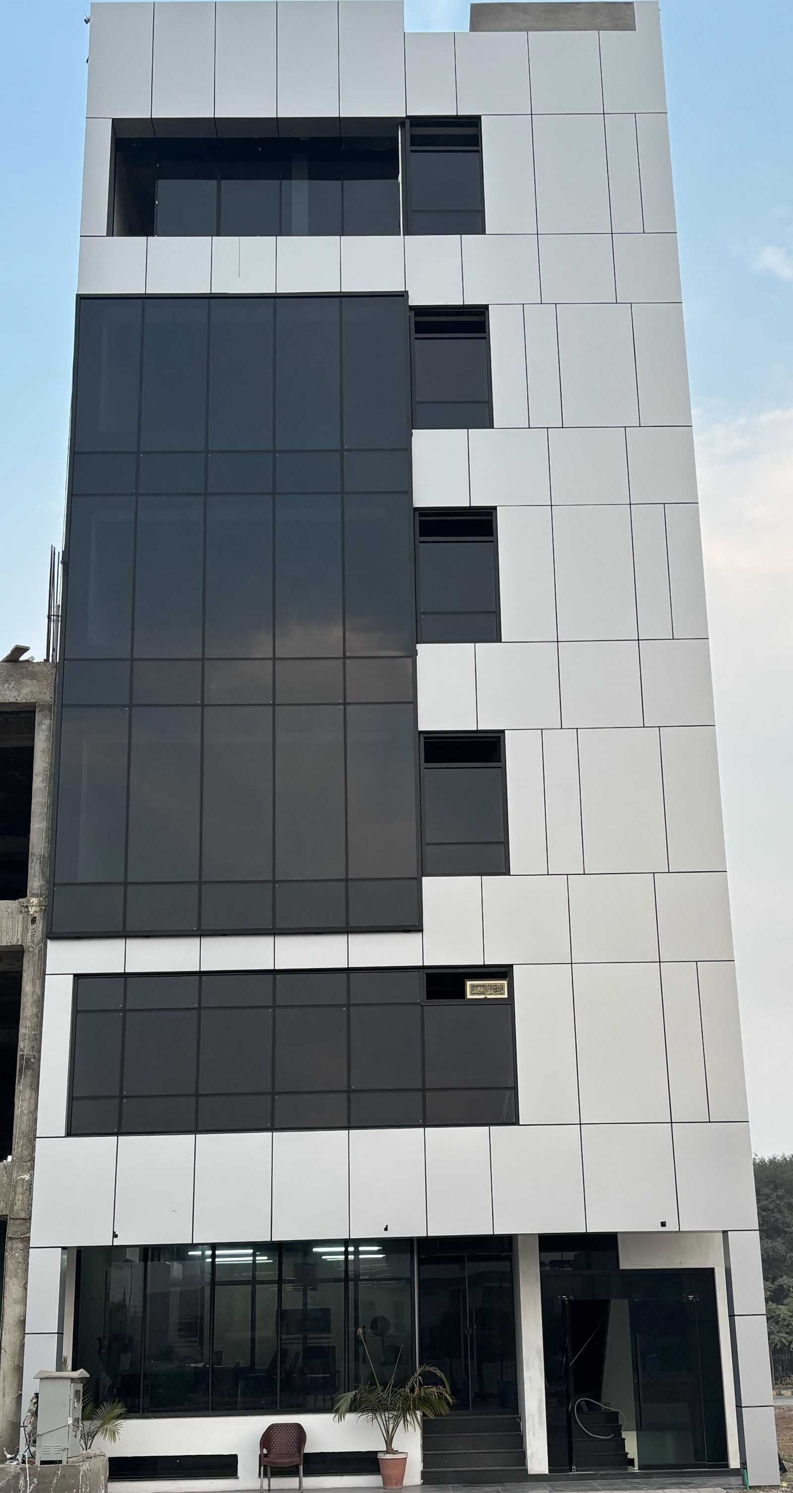 Prime Coworking building — silver ACP double-glazed soundproof plaza in Etihad Town, Raiwind Road, Lahore